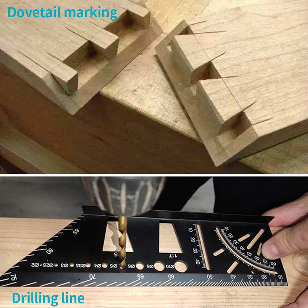 Aluminum Alloy Woodworking Square Size Measure Ruler, 3D Mitre Angle Measuring Template Tool, 45 90 Degree Carpenter's Layout Ruler Gauge Woodworking - WoodArtSupply