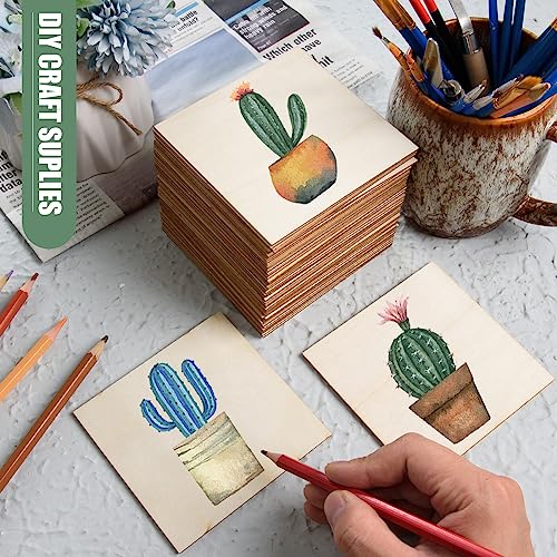 200 Pcs Unfinished Wood Squares for Crafts 4x4 Inch Square Wood Slice Blank Square Wood Cutouts Tiles Natural Unfinished Wood Pieces for DIY Crafts, AWIZOM