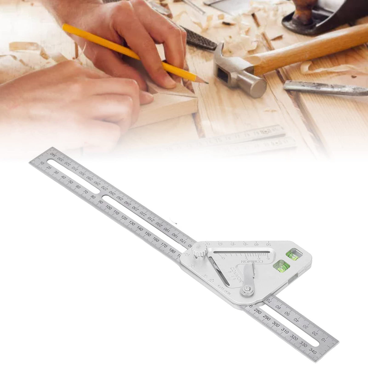 Combination Square with Bubble Level Silver Flexible Woodworking Triangle Ruler Carpentry Tools FTVOGUE