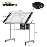 Magshion Drafting Table Adjustable Height Artist Desk with Tilting Clear Glass Tabletop, Portable Art Desk with 2 Storage Drawers and 2 Lockable Magshion