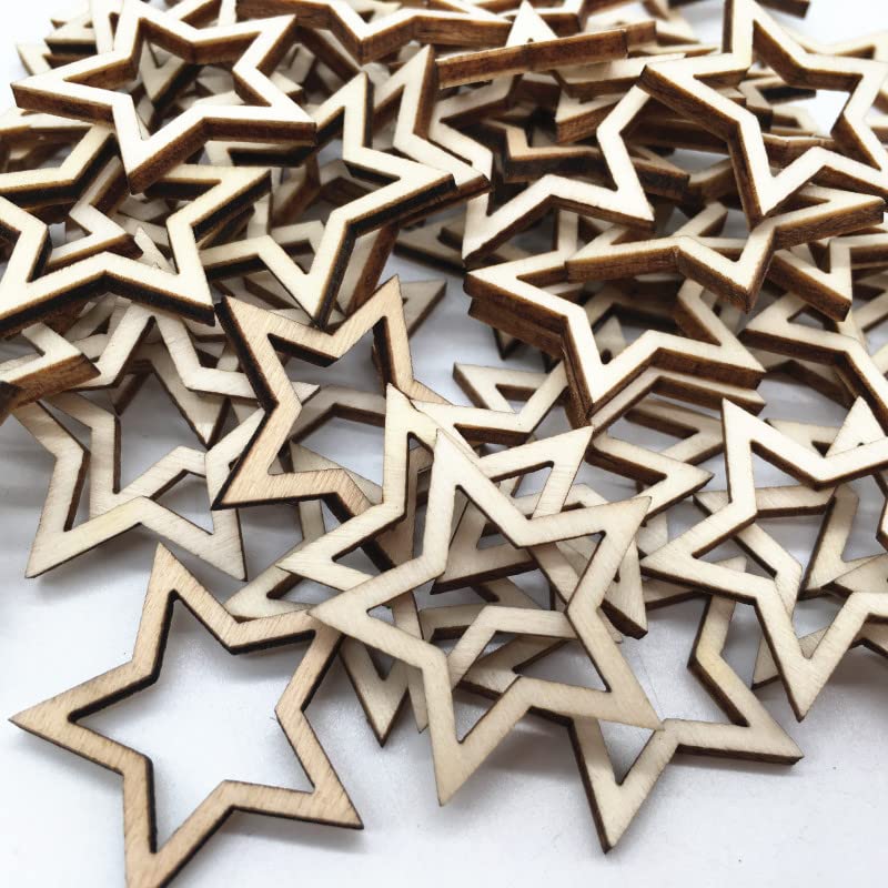 Natural Wood Slices Unfinished Wood 100pcs Cut Wood 1-3cm Mix Wooden Hollow Star Shape Craft Wedding Decor - WoodArtSupply