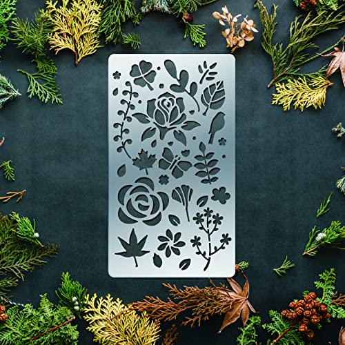 BENECREAT 4PCS 4x7 Inch Flower Grass Pattern Metal Stencils, Nature Theme Butterfly Bird Stencil Template for Wood Carving, Drawings and Woodburning, BENECREAT