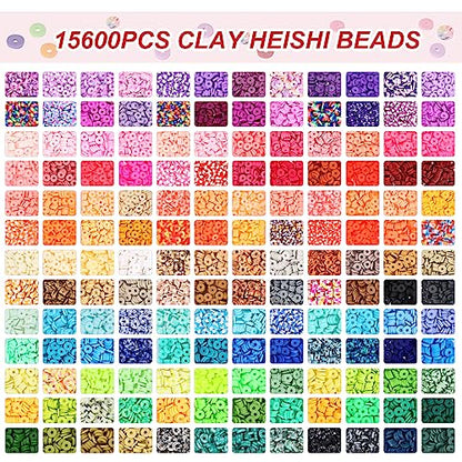 QUEFE 15600pcs 156 Colors Clay Beads for Jewelry Making, Flat Round Polymer Clay Beads Kit with Letter Beads Heart Beads for DIY Gift Craft and Art - WoodArtSupply