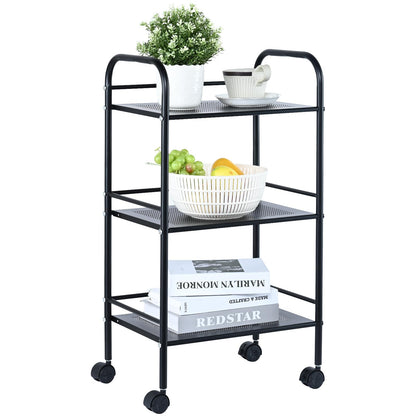 VEVOR 3-Tier Metal Rolling Cart, Heavy Duty Utility Cart with Lockable Wheels, Multi-Functional Storage Trolley with Handle for Office, Living Room, - WoodArtSupply