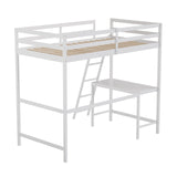 BizChair Twin Size Loft Bed Frame with Built-In Desk & Guard Rails - White BizChair