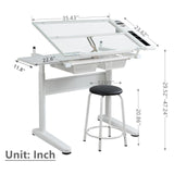 Gagawin Upgraded Height Adjustable Drafting Table Drawing Desk Artist Table with Stool for Home Office, Tilting Glass Tabletop Art Craft Desk w/2 Gagawin