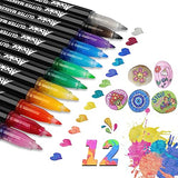 ABEIER Glitter Markers Pens, 12 Colors Sparkle Acrylic Metallic Paint Pens, Fine Point Tip, Water-based Ink for Rock Painting, Stone, Mugs, Ceramic, ABEIER