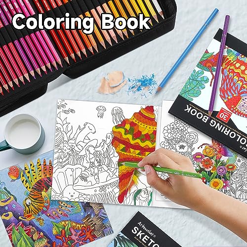 Artownlar Premium120 Colored Pencils, Coloring Book and Sketchbook | Vibrant Color Artists Soft Core | Drawing Sketching Shading for Adults Beginners