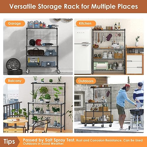 Leteuke NSF Certified 4-Tier Rolling Kitchen Bakers Rack with Adjustable Shelves and 20 S-Hooks Leteuke