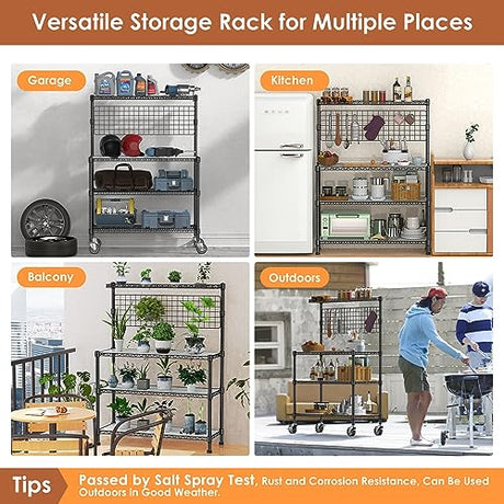 Leteuke NSF Certified 4-Tier Rolling Kitchen Bakers Rack with Adjustable Shelves and 20 S-Hooks Leteuke