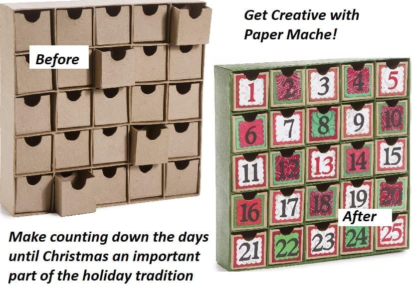 Unfinished Paper Mache Christmas Advent Countdown Box with 25 storage compartments by Factory Direct Craft The Ready to Finish Box Makes a Fun Factory Direct Craft