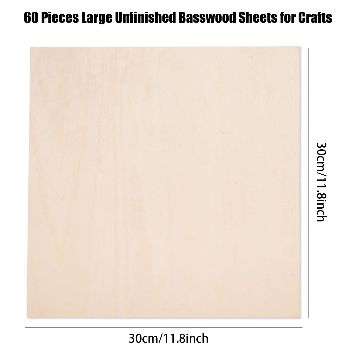 60 Pack Basswood Sheets for Crafts-12 x 12 x 1/8 Inch- 3mm Thick Plywood Sheets with Smooth Surfaces-Unfinished Squares Wood Boards for Laser