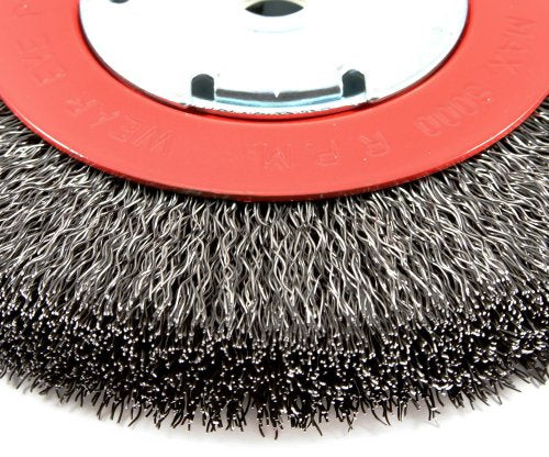 Forney 72750 Wire Bench Wheel Brush, Narrow Face Coarse Crimped with 1/2-Inch and 5/8-Inch Arbor, 6-Inch-by-.014-Inch Forney