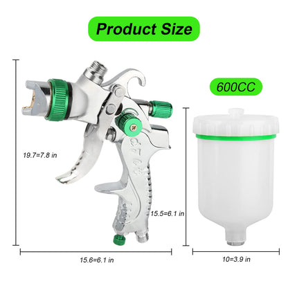 CenVen Hvlp Spray Gun, Air Spray Gun Paint Sprayer Gun with 1.4/1.7/2.0/2.5mm Nozzles, 600ml Capacity Great for Walls, Automotive, Home Improvement