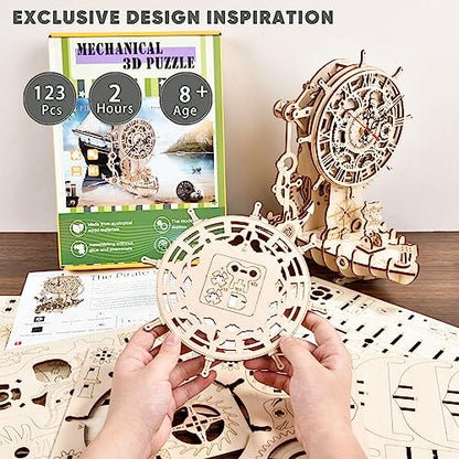 Pirate Ship Clock 3D Wooden Puzzles for Adults, Wooden Models for Adults to Build DIY 3D Puzzle Mechanical Clock Kit, Clock Making Kits Gift for - WoodArtSupply