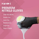 Hand-E Touch Black Nitrile Disposable Gloves Medium, 100 Count - BBQ, Tattoo, Hair Dye, Cooking, Mechanic Gloves - Powder and Latex Free Gloves Hand-E Touch