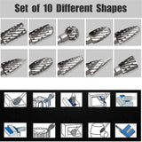 Tungsten Carbide Rotary Burr Set for Dremel, 10PCS Carbide Double Cut Carving Burr Bits with 1/8” Shank Rotary Tool Accessories for Woodworking, FOTYBEI