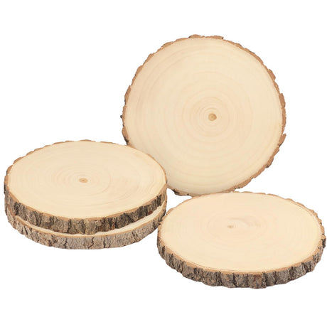 4 PCS 8-9 Inch Natural Wood Slices, Unfinished Paulownia Wood Circles with Barks for Coasters, DIY Crafts, Christmas Rustic Wedding Ornaments and GNIEMCKIN
