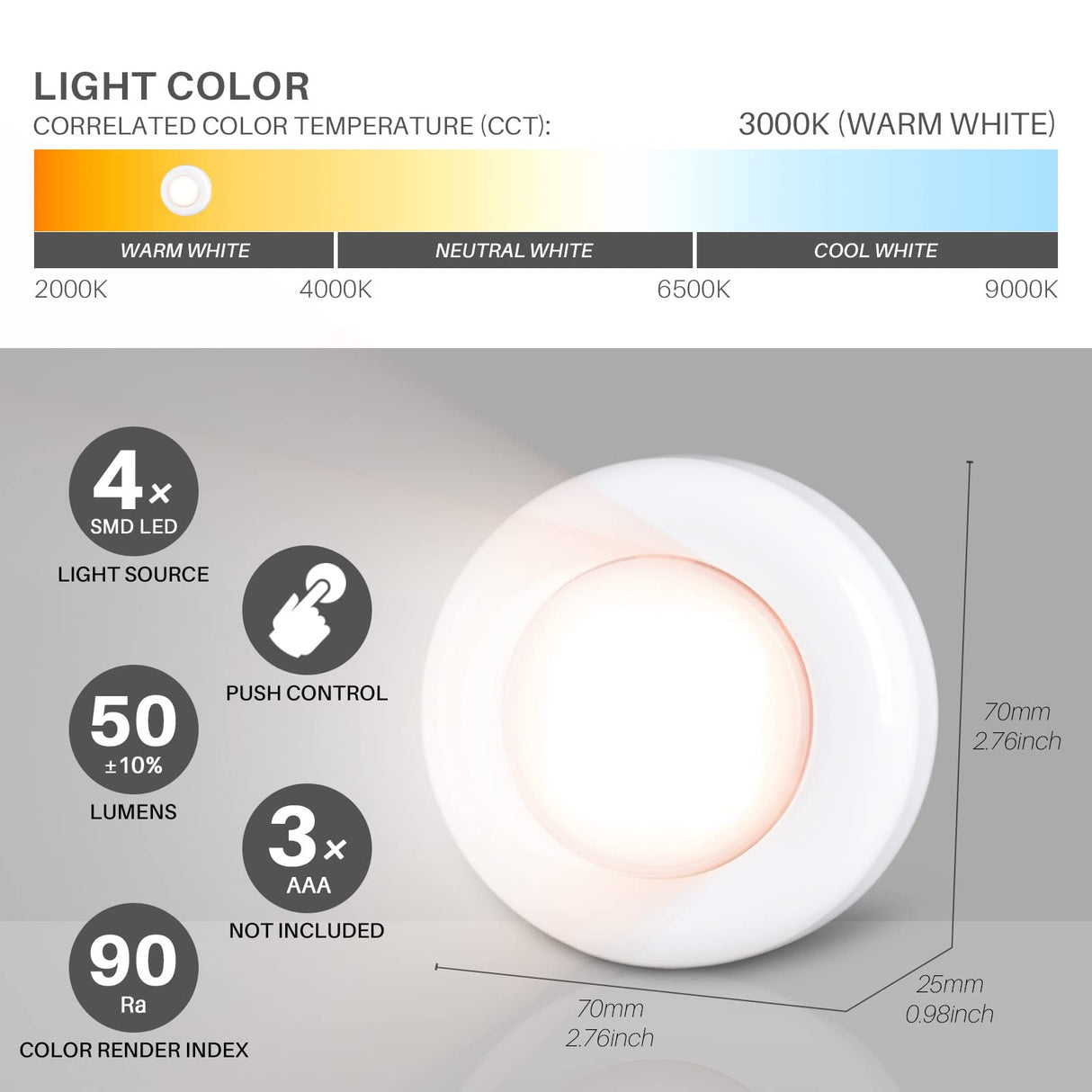 STAR-SPANGLED Tap Light Push Lights Mini Night Touch Light LED Puck Lights Portable Under Cabinet Lighting Battery Operated Powered DIY Stick On STAR-SPANGLED
