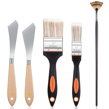 5 Pieces Painting Knife Set Background Blender Brush and Fan Blender Artist Brush Stainless Steel Palette Knife 2 Inch and 1 Inch Landscape Brush for CHENGU