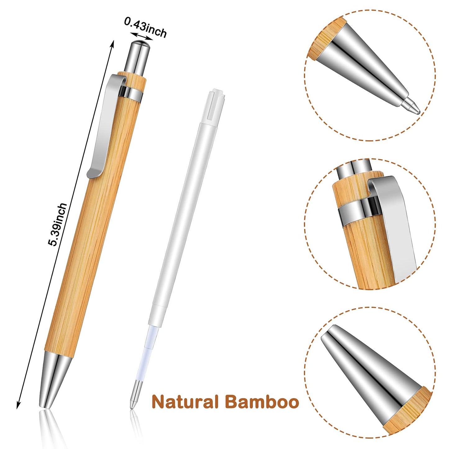 Bamboo Wooden Retractable Ballpoint Pen Black Ink 1 mm Pens Engraved Journaling Pen Refills Products Set Pens for Gifts Writing Office School - WoodArtSupply