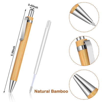 Bamboo Wooden Retractable Ballpoint Pen Black Ink 1 mm Pens Engraved Journaling Pen Refills Products Set Pens for Gifts Writing Office School - WoodArtSupply