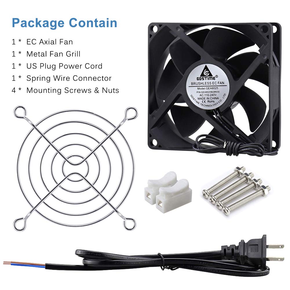 GDSIME AXIAL 8025, New Muffin Fan, 110V 115V 120V 220V 240V AC 80mm Fan, Ventilation Exhaust Projects Cooling Fan - WoodArtSupply