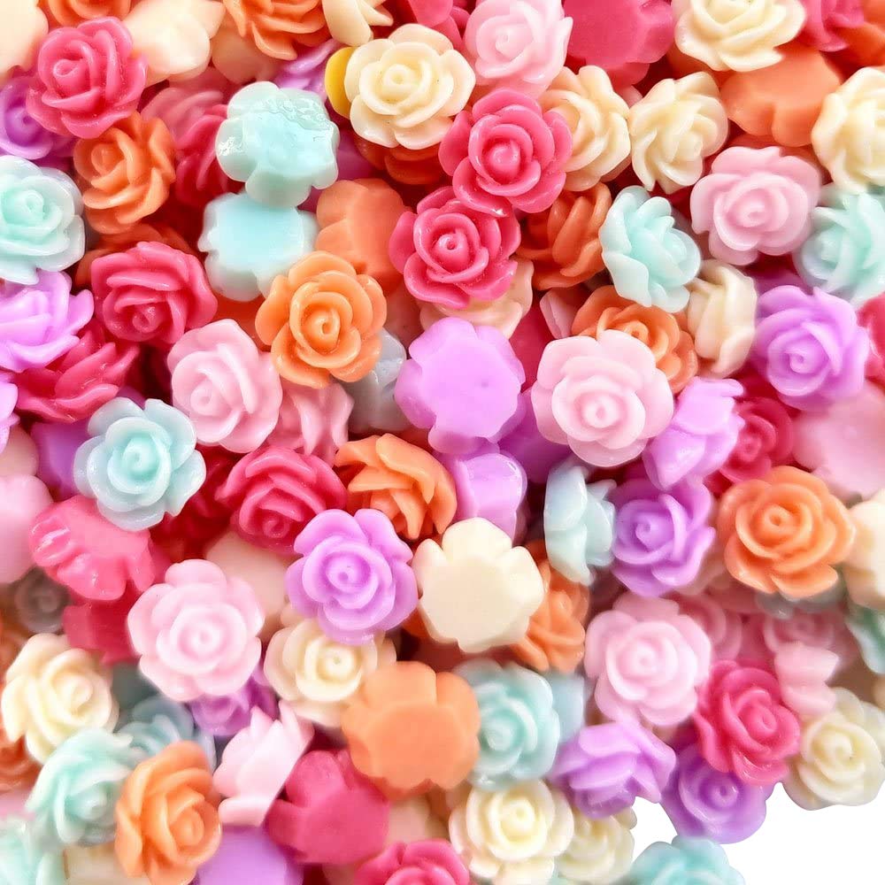 Chenkou Craft Random 100pcs Assorted of Color 8mm Rose Flower Resin Flat Back Flatbacks Loose Beads Kid's Bow DIY Craft (8mm) - WoodArtSupply