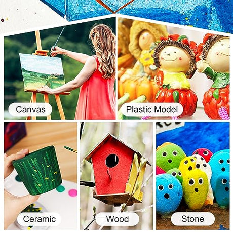 Acrylic Paint Set, Art Paints (2fl Oz/60ml ) Crafts Acrylic Paint For Kids And Adults with 5 Brushes, Non Toxic Metallic Acrylic Paints for Wood UPGREY