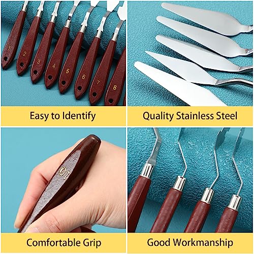 Lasnten 27 Pcs Palette Knife Set Stainless Steel Painting Knife Set Wood Handle Paint Spatula Color Mixing Acrylic Paint Tools for Canvas Oil Acrylic Lasnten