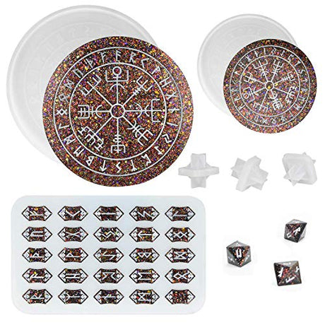 RESINWORLD Faceted Ring Cone Resin Mold Silicone + Rune Set Mold for Resin ResinWorld