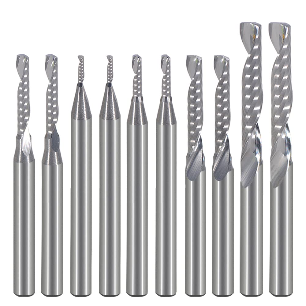 CNC Router Bits,Engraving Bits,End Mill Milling Cutter,Single Flute Spiral Upcut Router Bit,1/8 Shank,Tungsten Steel Engraving Carving Tool Kit for HOZLY