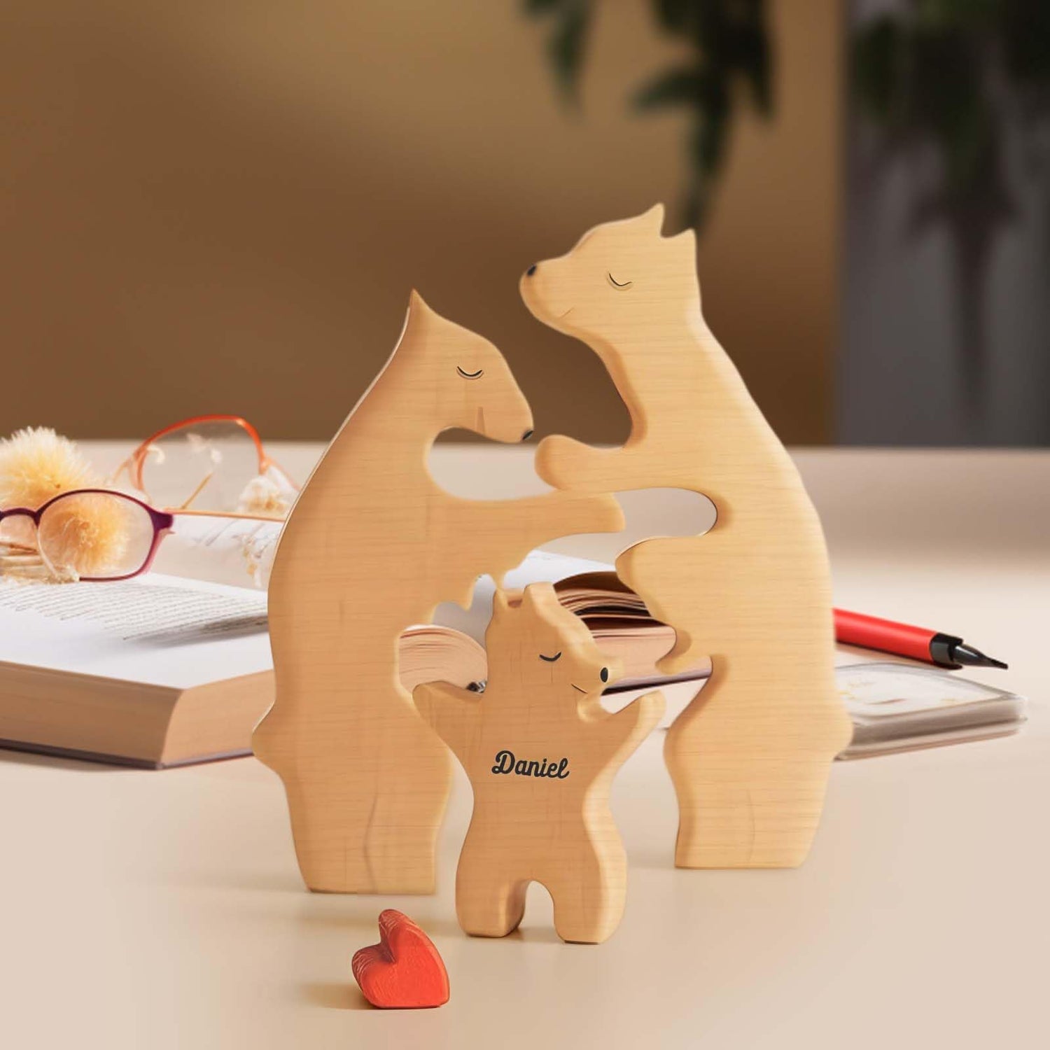 Personalized Wooden Bears Family Puzzle Gifts with Name Customizable Wooden Puzzle with 1-8 Name Decorative Piece for Home Decor and Birthday Gifts VEELU