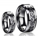 Free Personalized laser engraving Ring for Men and Ring for Women His & Her's 8MM/6MM Tungsten Carbide Celtic Knot Dragon Design Carbon Fiber Inlay Tungsten Jeweler
