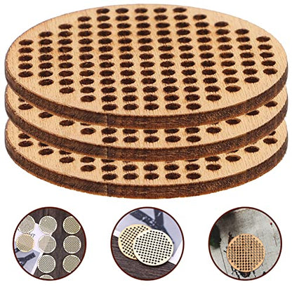 Amosfun 20pcs Circle Wooden Hanging Tags Round Blank Hole Paved Cross Stitch Ornament Crafts for DIY Engraving