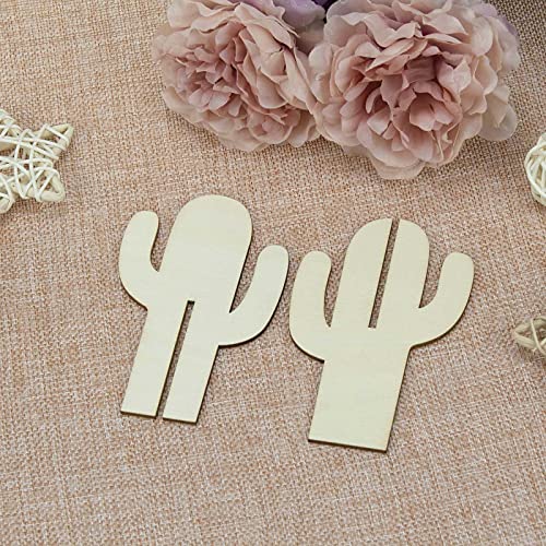 Creaides 12pcs Cactus Wood DIY Crafts Cutouts Wooden Cactus Tabletop Decoration for DIY Projects Hawaii Summer Holiday Party Supplies Creaides