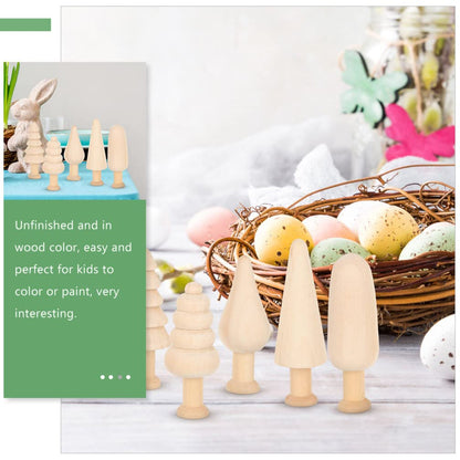 TEHAUX 20pcs Unfinished Wooden Trees, Blank Wooden Peg Dolls 5 Shape Mini Wooden Xmas Tree Craft Natural Small Wooden Tree for Arts Carfts Painting