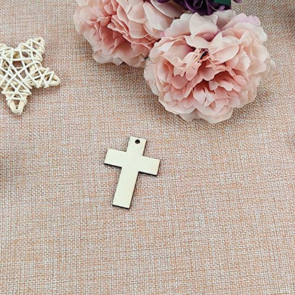 30pcs Mini Cross Wood DIY Crafts Cutouts 2" Wooden Cross Shaped Hanging Ornaments with Jute Twines Gift Tags for Easter Halloween Holiday Party