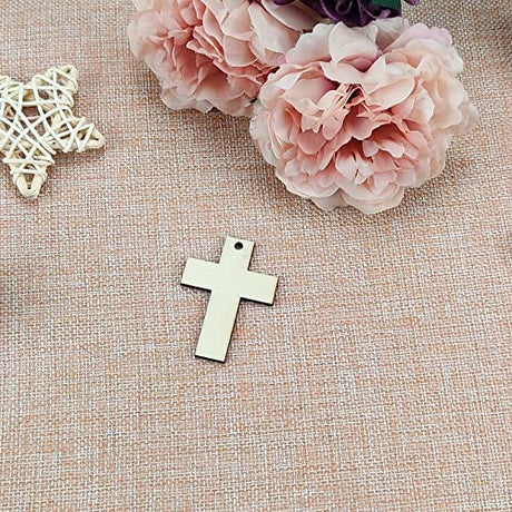 30pcs Mini Cross Wood DIY Crafts Cutouts 2" Wooden Cross Shaped Hanging Ornaments with Jute Twines Gift Tags for Easter Halloween Holiday Party Creaides
