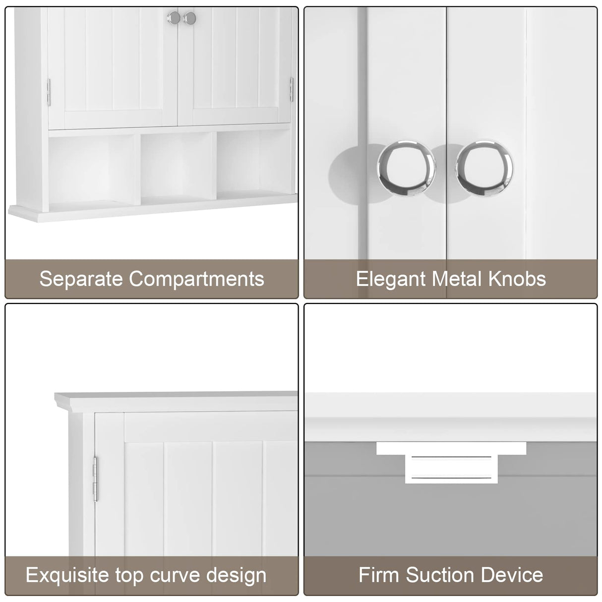 ChooChoo Bathroom Cabinet Wall Mounted 2-Door with 3 Open Shelves, Wooden Medicine Cabinets with Adjustable Shelf, Space Saver Storage Cabinets Over ChooChoo