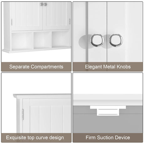 ChooChoo Bathroom Cabinet Wall Mounted 2-Door with 3 Open Shelves, Wooden Medicine Cabinets with Adjustable Shelf, Space Saver Storage Cabinets Over ChooChoo
