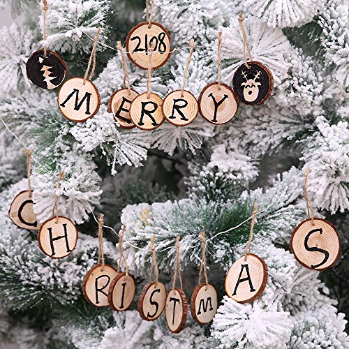 Tmflexe 30 Pcs Unfinished Predrilled with Hole Paintable Blank Natural Wood Slices2.4-2.8 Inches Christmas Festival Decoration Ornaments,DIY Crafts Tmflexe