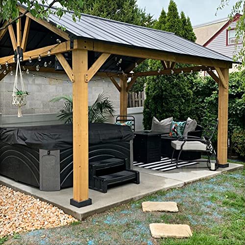 EAGLE PEAK 11x13 Hardtop Wood Gazebo,Outdoor Cedar Wood Frame Pavilion, Galvanized Steel Gable Roof, for Patio, Deck, Backyards, Garden, Natural EAGLE PEAK
