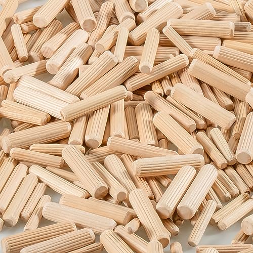 Sukh 300Pcs Wooden Dowel Pins - Wooden Dowels Fluted Wood Dowel Pins with 1/4，5/16 and 3/8-inch for Joining in Furniture, Cabinets and Other Sukh