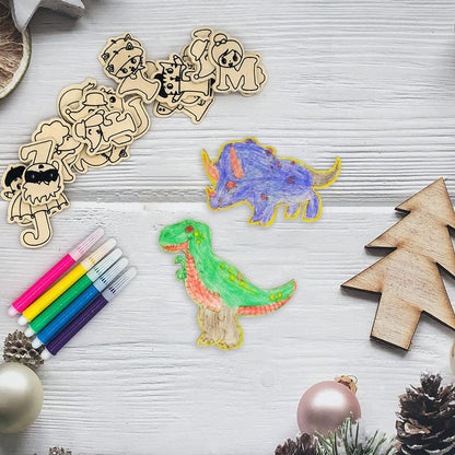 48 Pack Wood Dinosaur Cutouts Unfinished Wooden Dinosaur Hanging Ornaments DIY Dinosaur Animal Craft Gift Tags for Home Party Decoration Craft