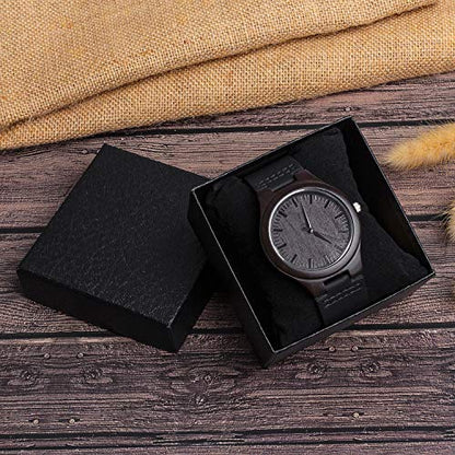 KOSTING Engraved Mens Handmade Vintage Analog Quartz Personalized Wooden Watches Custom Men Watch with Cowhide Leather Strap Sleek Ebony Wood - WoodArtSupply