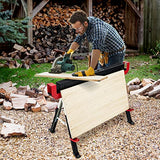 Goplus Saw Horses 2 Pack Folding, Heavy Duty Steel Sawhorse w/24”-32.5” Adjustable Height, 2x4 Supporting Arms, 2600LBS Capacity, Support Pegs, Goplus