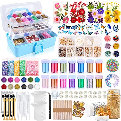 Resin Decoration Accessories Kit,Resin Supplies Kit for Beginner,with Dried Flowers,Butterfly Stickers,Resin Mica Powder and Fillers,Resin Measuring Myzzxt
