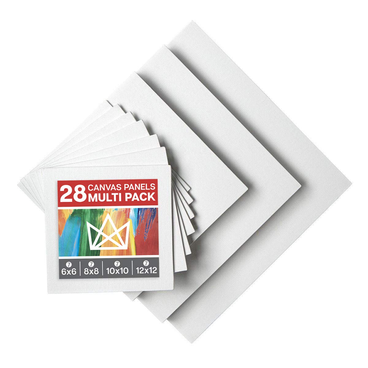 KINGART Canvas Boards for Painting, 28-Piece Multipack, 6x6, 8x8, 10x10, 12x12 Inches, Blank White Canvas Panels, 100% Cotton, 8 oz Gesso-Primed, Art KINGART