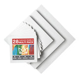 KINGART Canvas Boards for Painting, 28-Piece Multipack, 6x6, 8x8, 10x10, 12x12 Inches, Blank White Canvas Panels, 100% Cotton, 8 oz Gesso-Primed, Art KINGART